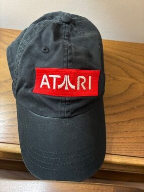 Atari Black Dad style adjustable Baseball Hat Cap with Red Logo Retro Gaming